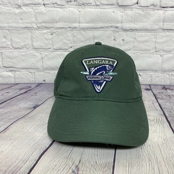 LANGARA Fishing Lodge Hat Cap Strap Back Green Long Bill Embroidered Polyester - Picture 5 of 9